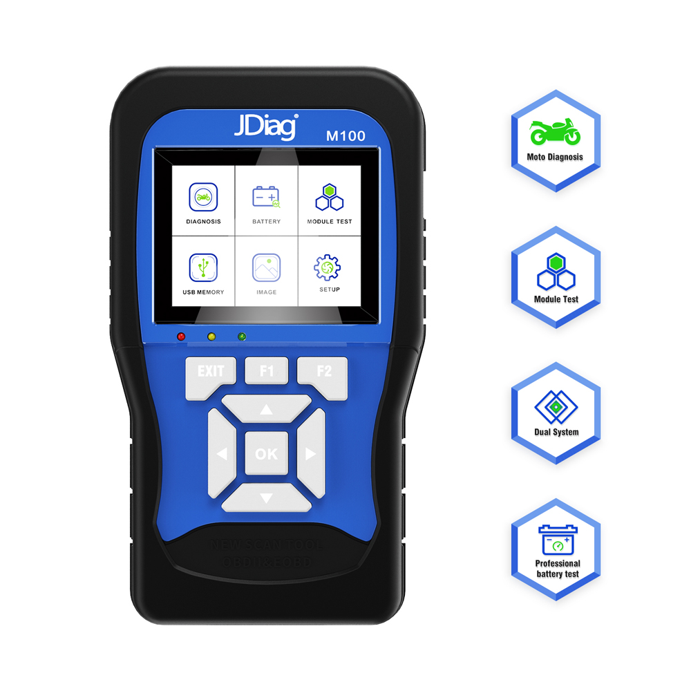 Original Brand Tool - JDiag M100 Motorcycle Diagnostic Tool Universal Motorbike Scanner 12V Battery Tester Dual System Moto Scan Tool